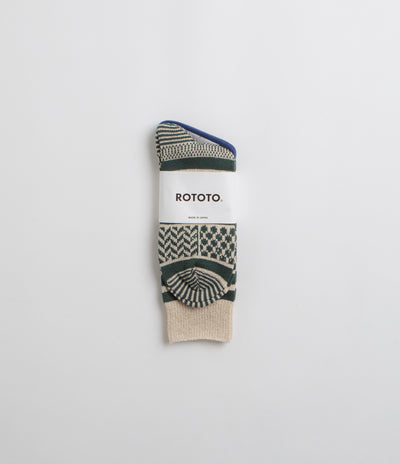 RoToTo Multi Jacquard Socks - Ivory / Dark Green