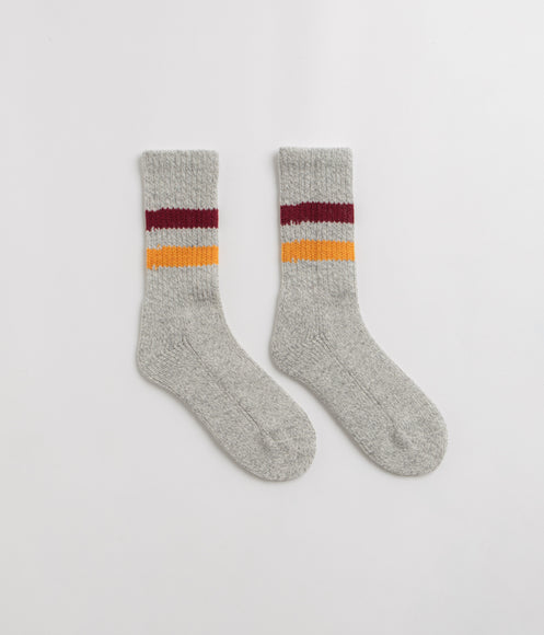 RoToTo Retro Winter Socks - Grey / Burgundy / Dark Yellow