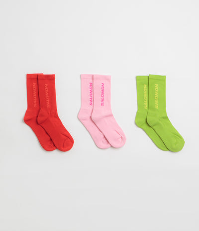 Salomon Everyday Crew Socks (3 Pack) - Flame Scarlet / Dark Citron / Fairy Tale