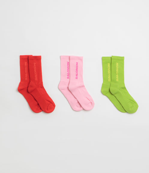 Salomon Everyday Crew Socks (3 Pack) - Flame Scarlet / Dark Citron / Fairy Tale