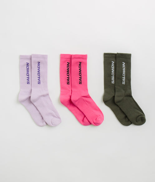 Salomon Everyday Crew Socks (3 Pack) - Knockout Pink / Purple Heather / Olive Night