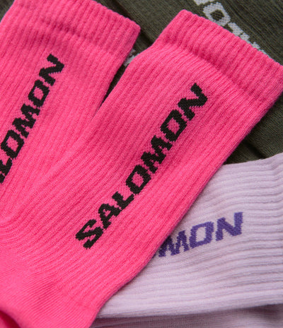 Salomon Everyday Crew Socks (3 Pack) - Knockout Pink / Purple Heather / Olive Night