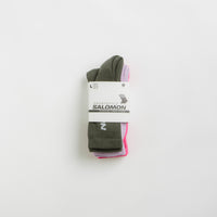 Salomon Everyday Crew Socks (3 Pack) - Knockout Pink / Purple Heather / Olive Night thumbnail