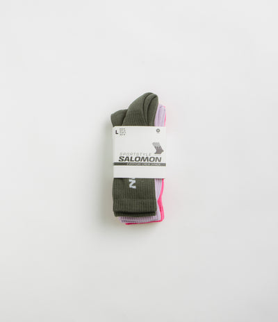 Salomon Everyday Crew Socks (3 Pack) - Knockout Pink / Purple Heather / Olive Night