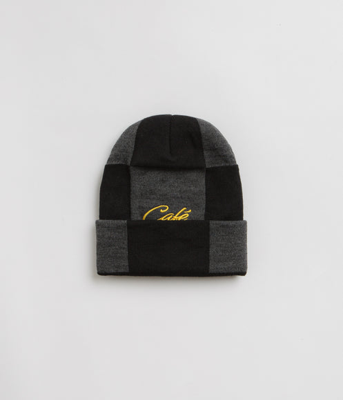 Skateboard Cafe Check Fold Beanie - Charcoal / Black / Gold