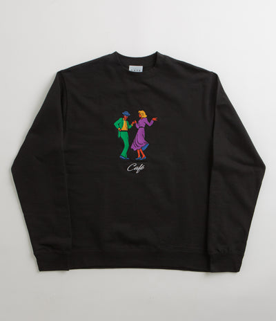 Skateboard Cafe Swing Embroidered Crewneck Sweatshirt - Black