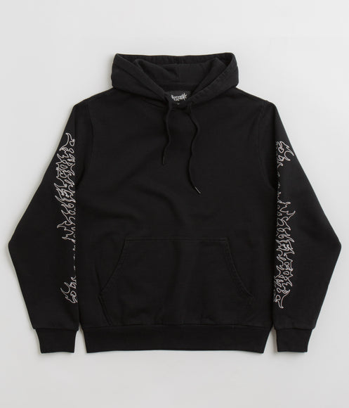 Welcome Barb Sleeve Embroidered Pigment-Dyed Hoodie - Black