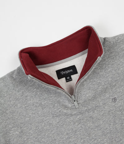 Brixton B-Shield II Intl 1/2 Zip Sweatshirt - Heather Grey / Burgundy