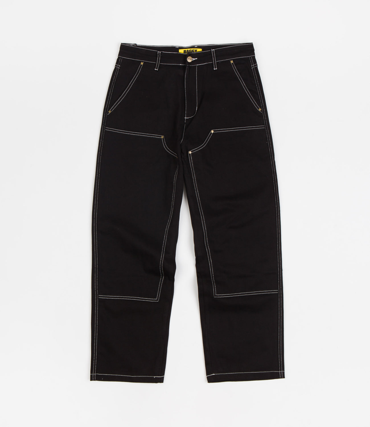 W A N T S Double Buttons Baggy Pants - Black on Garmentory