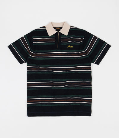 Butter Goods Schmidt Zip Polo Shirt - Navy / Forest / Brown