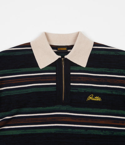 Butter Goods Schmidt Zip Polo Shirt - Navy / Forest / Brown