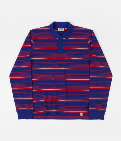 Carhartt Novi Stripe Long Sleeve Polo Shirt - Thunder Blue