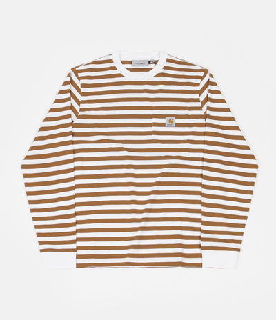 Carhartt Scotty Pocket Long Sleeve T-Shirt - Scotty Stripe / Rum / White