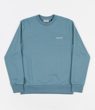 Carhartt Script Embroidery Crewneck Sweatshirt - Dusty Blue / Wax