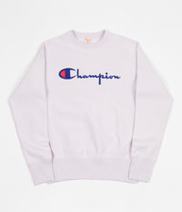 Champion Reverse Weave Script Logo Crewneck Sweatshirt Light Purple Flatspot