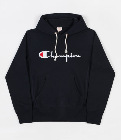 Champion Reverse Weave Script Logo Hoodie - Navy