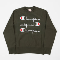 Champion Reverse Weave Triple Script Crewneck Sweatshirt - Olive Green thumbnail