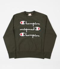 Champion Reverse Weave Triple Script Crewneck Sweatshirt - Olive Green