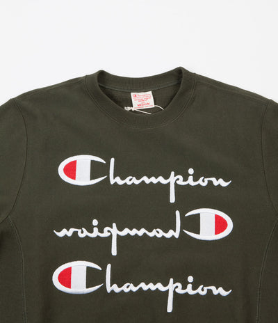 Champion Reverse Weave Triple Script Crewneck Sweatshirt - Olive Green