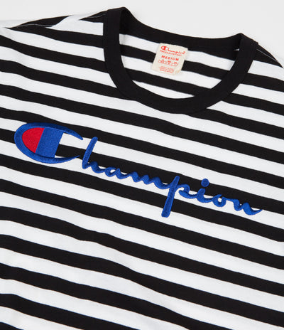 Champion Striped Script Logo T-Shirt - Black / White