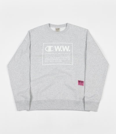 Champion x Wood Wood Mike Box Logo Crewneck Sweatshirt - Grey / White