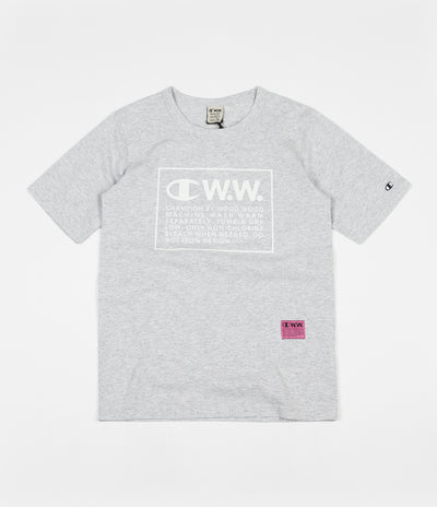 Champion x Wood Wood Rick Box Logo T-Shirt - Grey / White