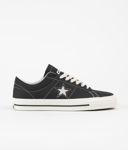 Converse One Star Pro Ox Leather Shoes - Black / Black / Egret | Flatspot