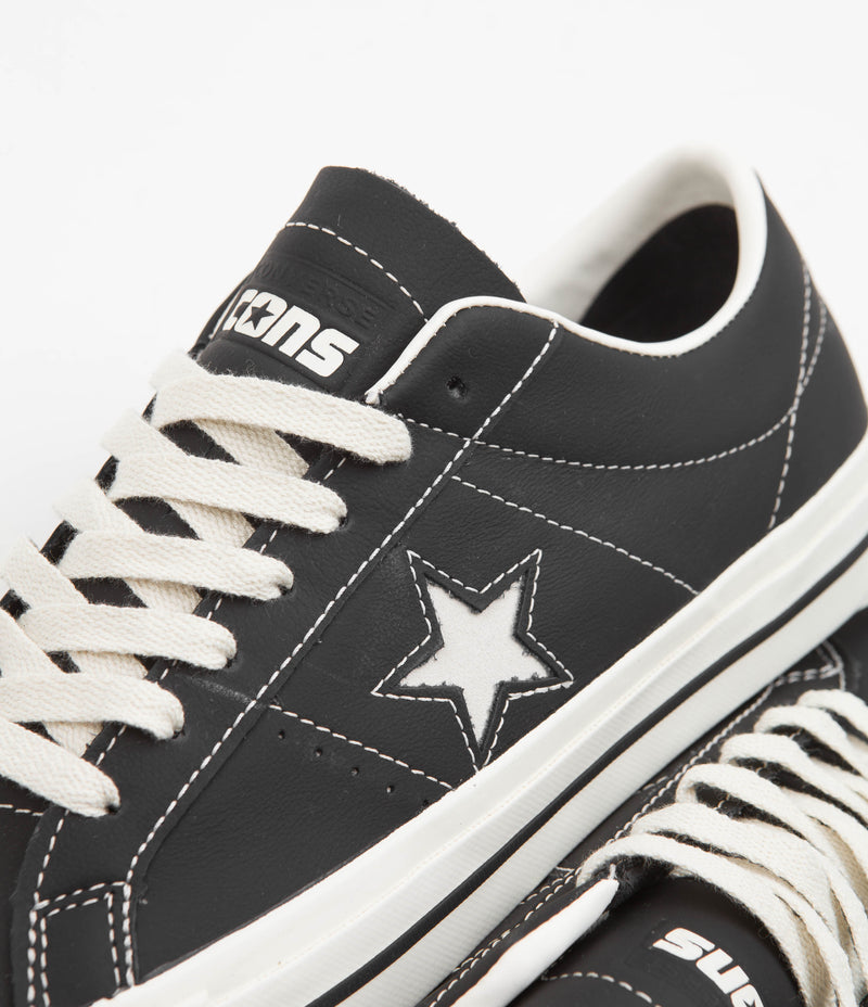 Converse One Star Pro Ox Leather Shoes - Black / Black / Egret | Flatspot