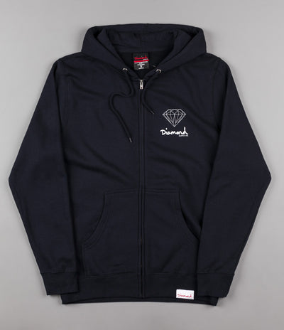 Diamond OG Sign Zip Up Hooded Sweatshirt - Navy