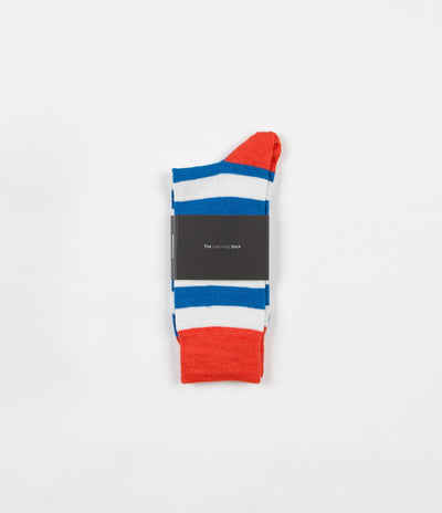 Finisterre Last Long Striped Socks - Cerulean / White / Ember