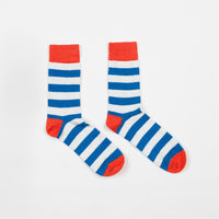 Finisterre Last Long Striped Socks - Cerulean / White / Ember thumbnail