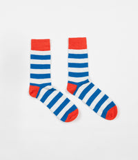 Finisterre Last Long Striped Socks - Cerulean / White / Ember