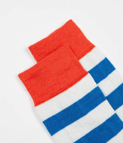 Finisterre Last Long Striped Socks - Cerulean / White / Ember