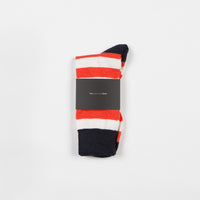 Finisterre Last Long Striped Socks - Ember / White / Navy thumbnail