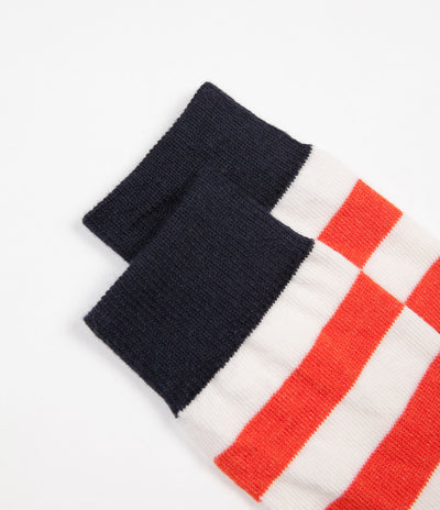 Finisterre Last Long Striped Socks - Ember / White / Navy