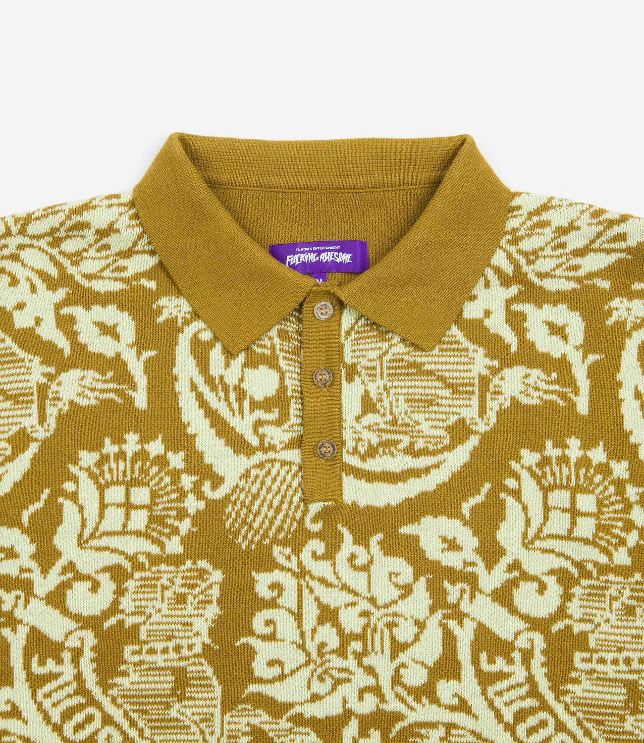 Fucking Awesome Fancy Knit Long Sleeve Polo Shirt - Gold / Ivory 