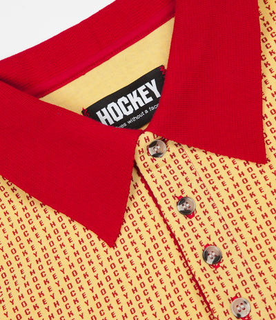 Hockey All Over Long Sleeve Polo Shirt - Gold / Maroon