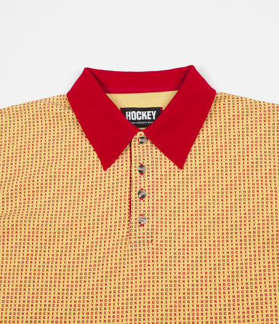 Hockey All Over Long Sleeve Polo Shirt - Gold / Maroon