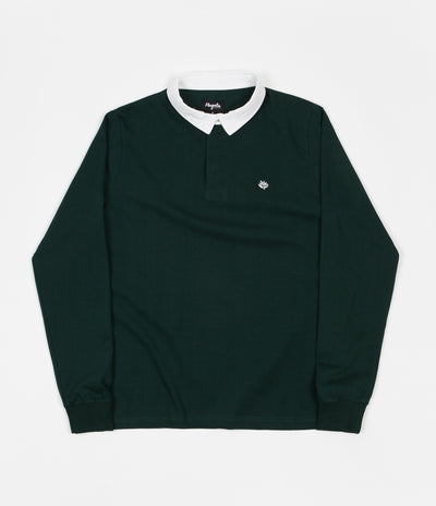 Magenta Plant Long Sleeve Polo Shirt - Forest Green