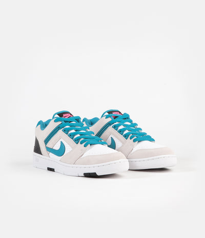 Nike SB Air Force II Low Shoes - White / Teal Nebula - Black - Pink Flash