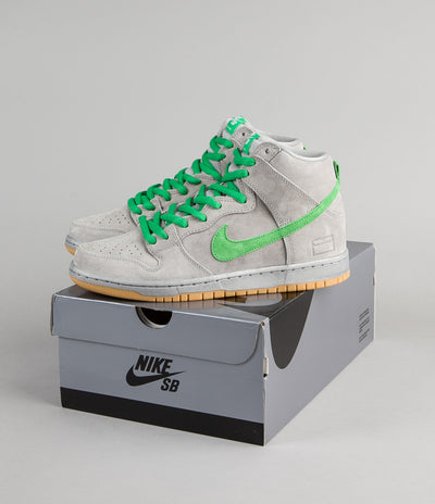 Nike SB Dunk High Premium Shoes - Metallic Silver / Hyper Verde - Gum Yellow