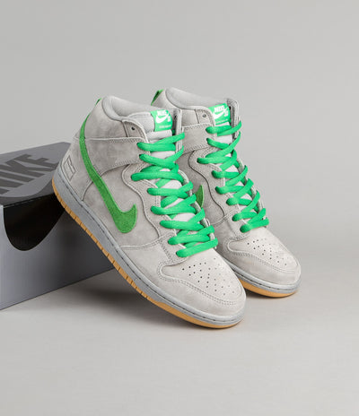 Nike SB Dunk High Premium Shoes - Metallic Silver / Hyper Verde - Gum Yellow