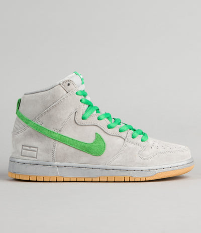 Nike SB Dunk High Premium Shoes - Metallic Silver / Hyper Verde - Gum Yellow