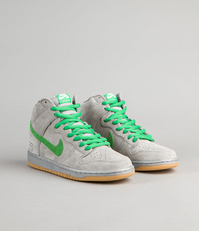 Nike SB Dunk High Premium Shoes - Metallic Silver / Hyper Verde - Gum Yellow