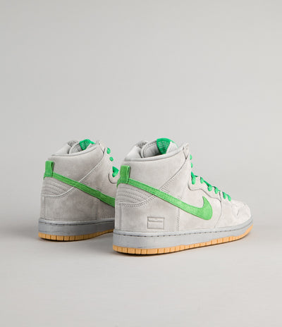 Nike SB Dunk High Premium Shoes - Metallic Silver / Hyper Verde - Gum Yellow