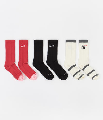 Nike SB Everyday Max Lightweight Crew Socks (3 Pack) - Black / Off White / Red