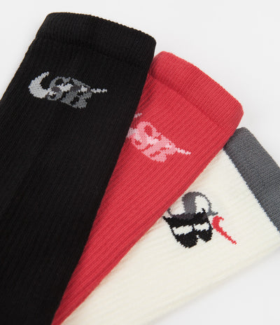 Nike SB Everyday Max Lightweight Crew Socks (3 Pack) - Black / Off White / Red