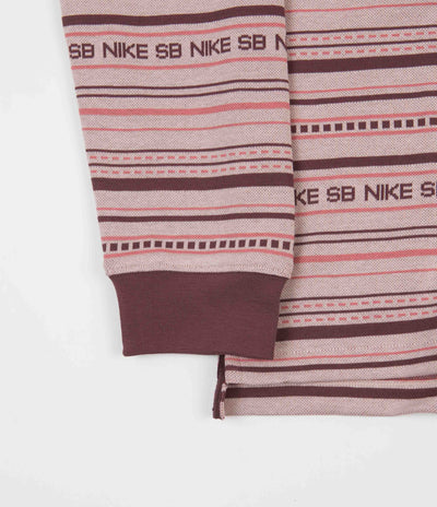 Nike SB Jacquard Long Sleeve Polo Shirt - Pink Oxford / Dark Wine / Pink Salt