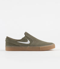 Nike SB Janoski Slip On Remastered Shoes - Medium Olive / White - Medium Olive