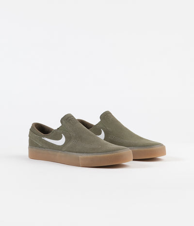 Nike SB Janoski Slip On Remastered Shoes - Medium Olive / White - Medium Olive